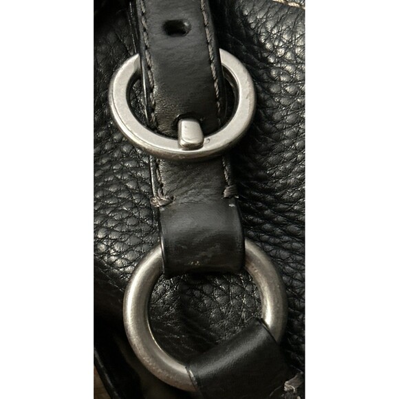 COACH Chelsea Black Pebbled Leather Silver Ring Accents Turn-Lock Bag Purse Hobo - Picture 7 of 11